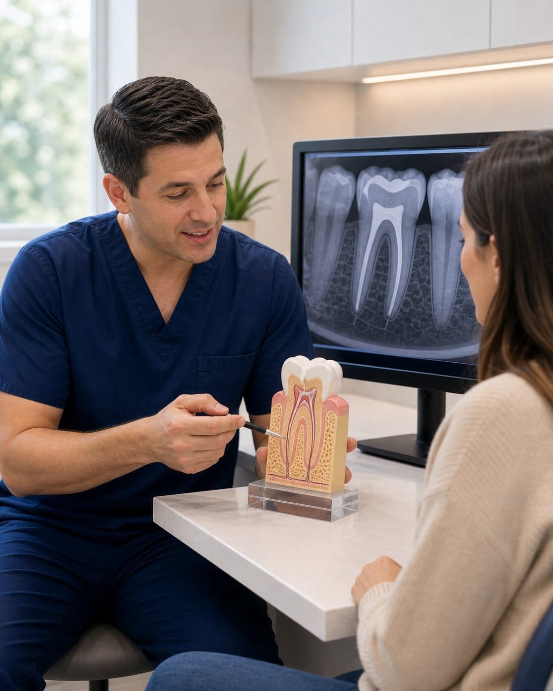 Endodontic retreatment consultation reviewing a previously treated tooth at Biologic Endodontics